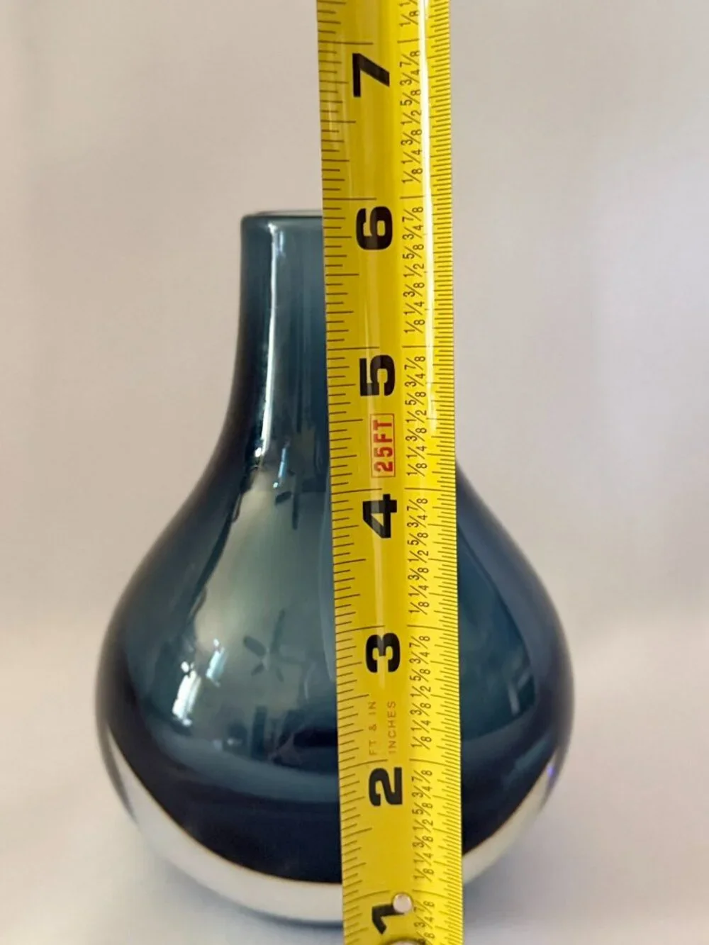 Krosno Poland Handblown Art Glass Vase Smokey Blue & Clear Sommerso Style 6